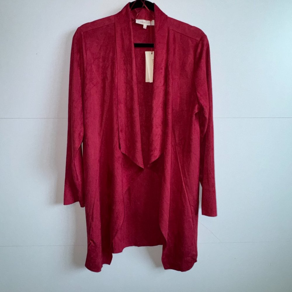 NWT Solitaire Open Front Suede Look Waterfall Cardigan